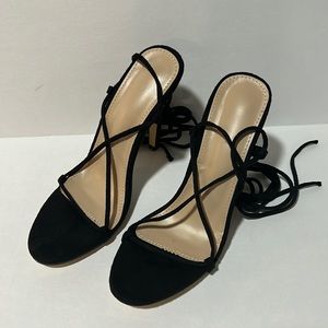 Black Faux Suede Strap Heel